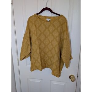 Pure Jill Women's Small Patterned 100% Cotton Top Boxy‎ Pullover Gold Boho